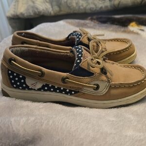 Sperry Tan and Navy Kids Moccasins